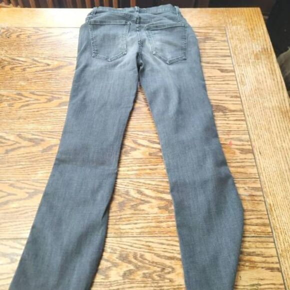 THE GREAT The Nerd Raw Hem Jeans In Black Kick Flare High Rise Straight sz 25 - Picture 5 of 5